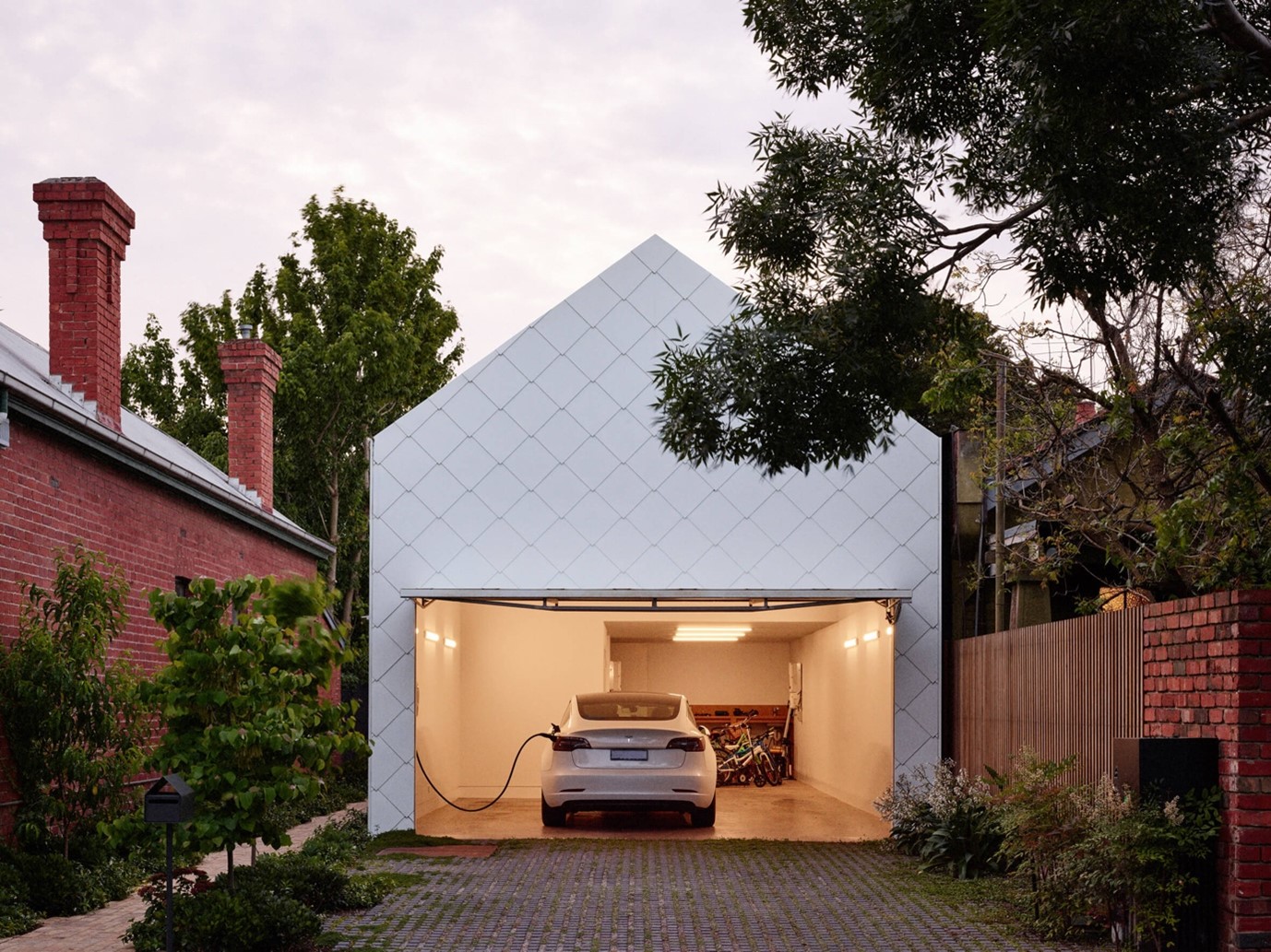 a car that is charged with electricity in a garage