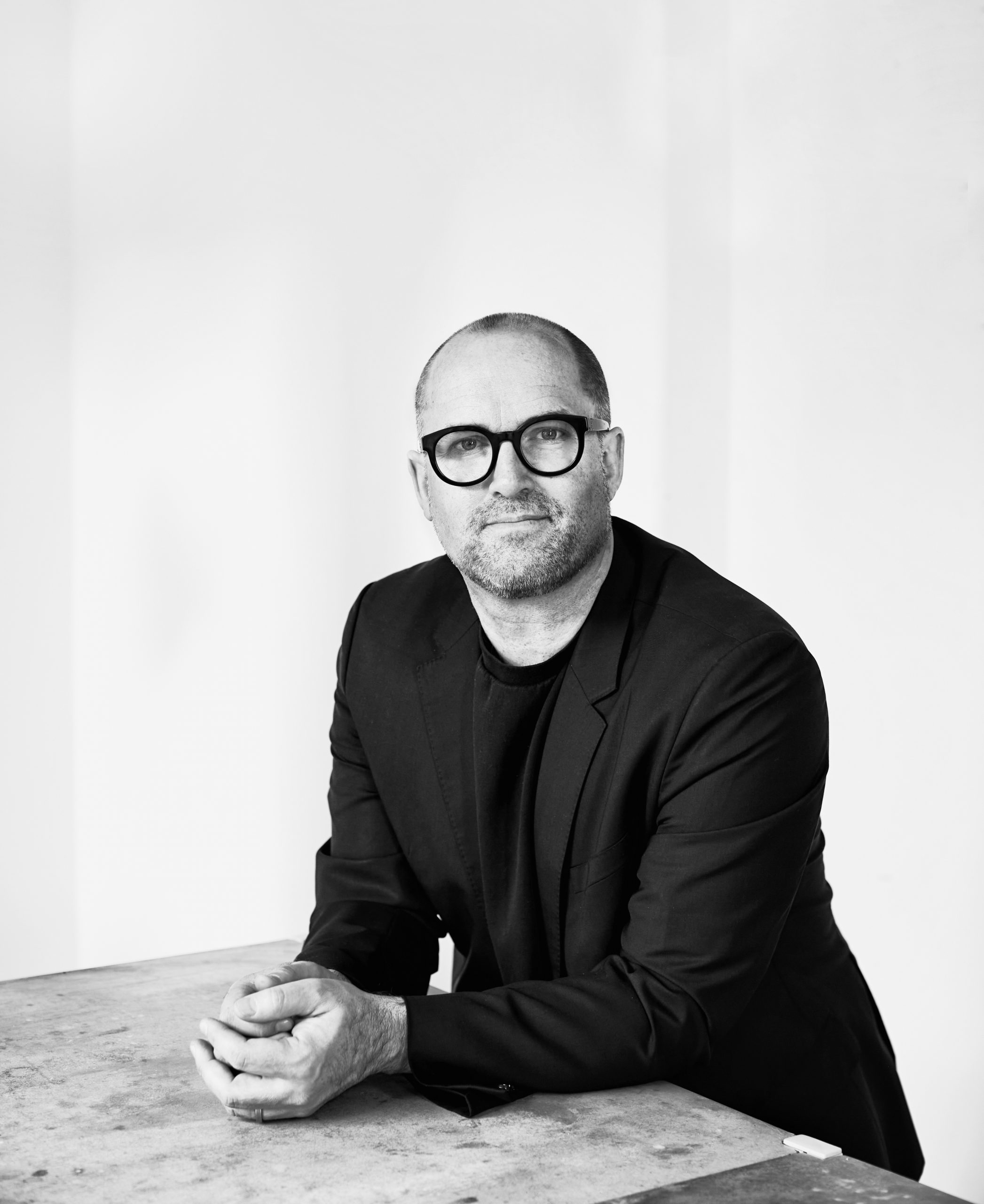 Black and white photo of designer Alexander Lervik