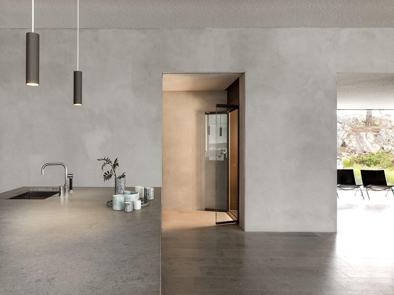 Home lift/elevator in a kitchen in Stockholm Archipelago villa. Model: Aritco HomeLift