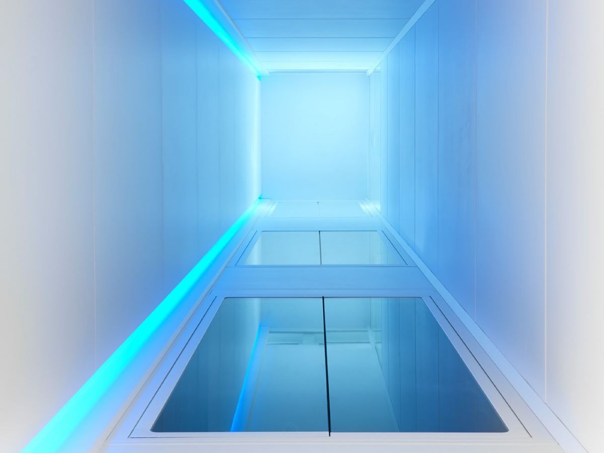Lift shaft for Aritco HomeLift enlightened with blue color
