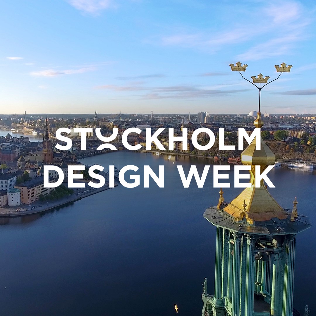View over Stockholm with text STOCKHOLM DESIGNWEEK in the pic