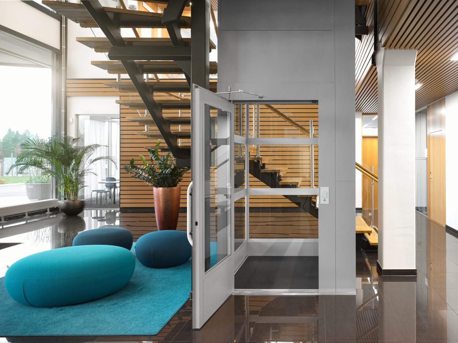 Commercial elevator in an office