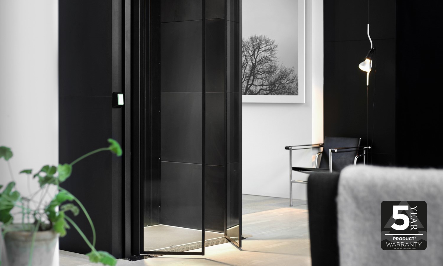 View over a black home elevator