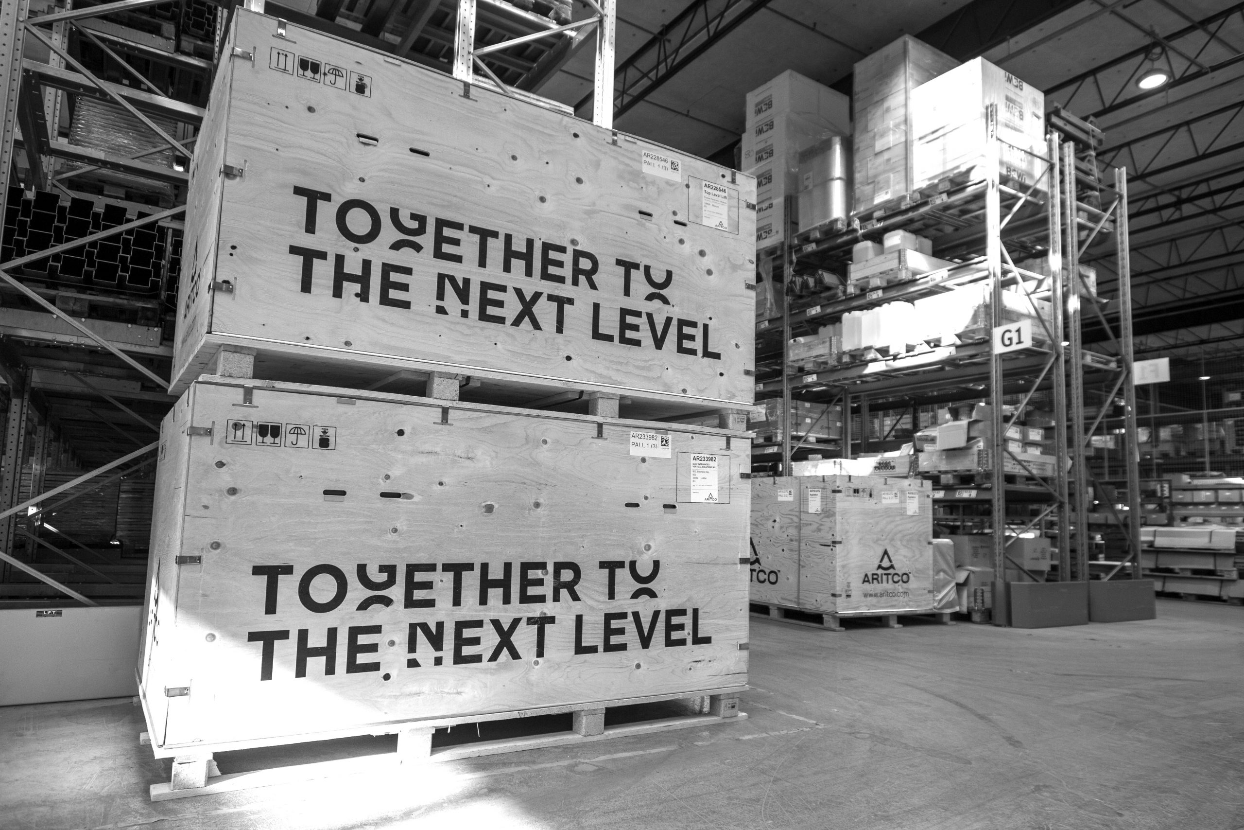 Wooden boxes in Aritco production, black and white
