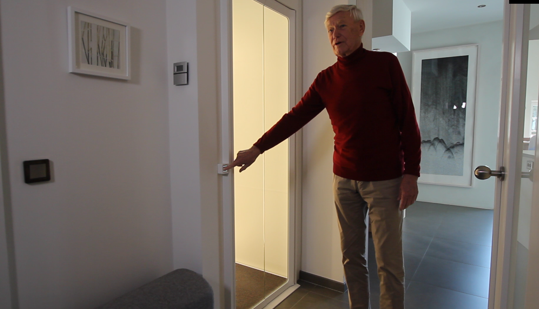 An elderly man outside his Aritco HomeLift