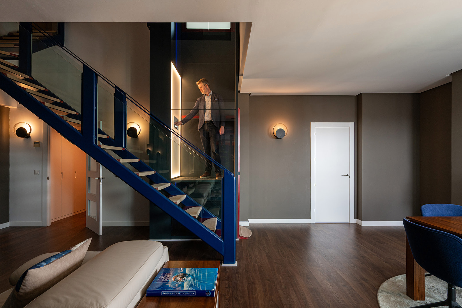 home lift in red installed in penthouse