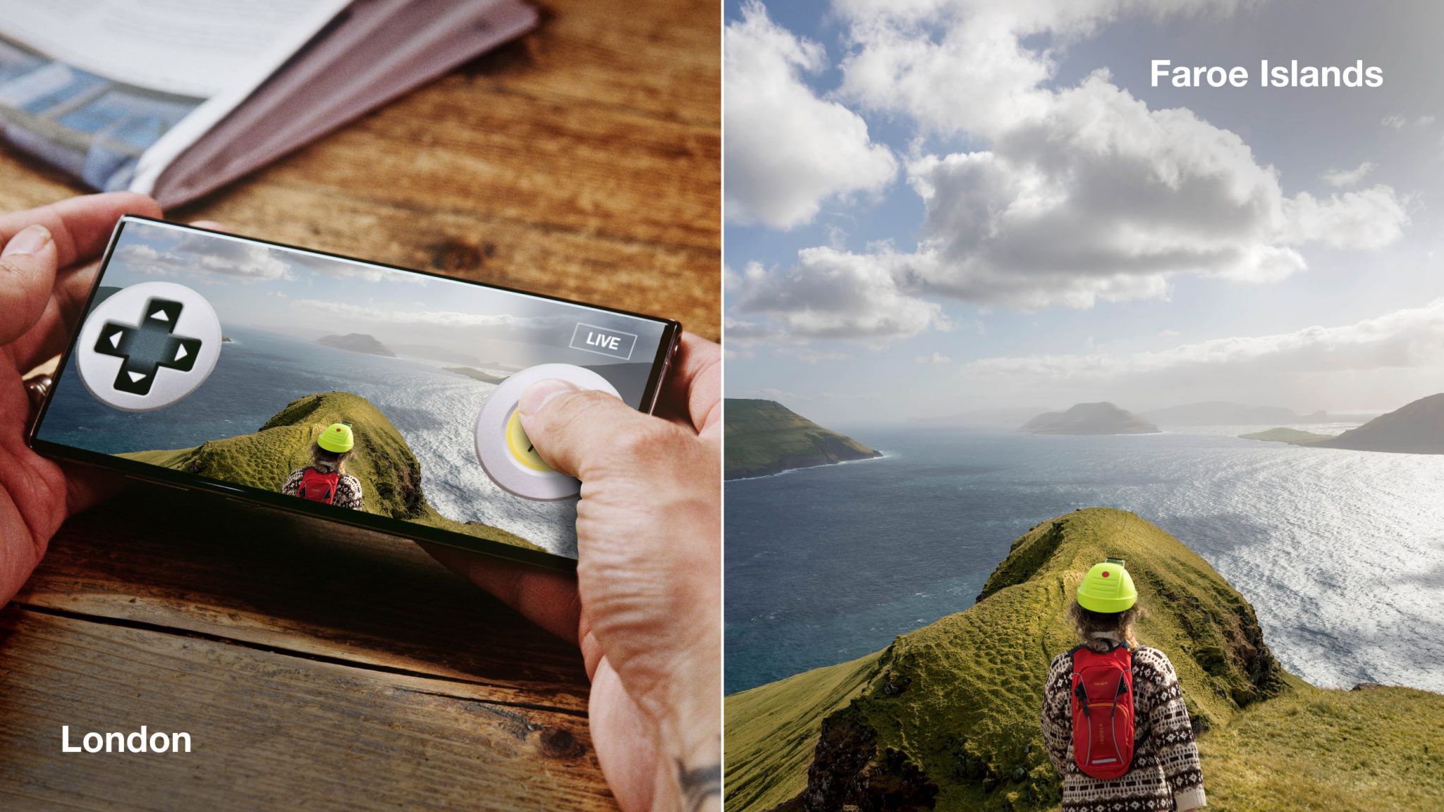 Virtual Travel Tour (Kirstin Vang_Visit Faroe Islands) Low View over Faroe Island and play control